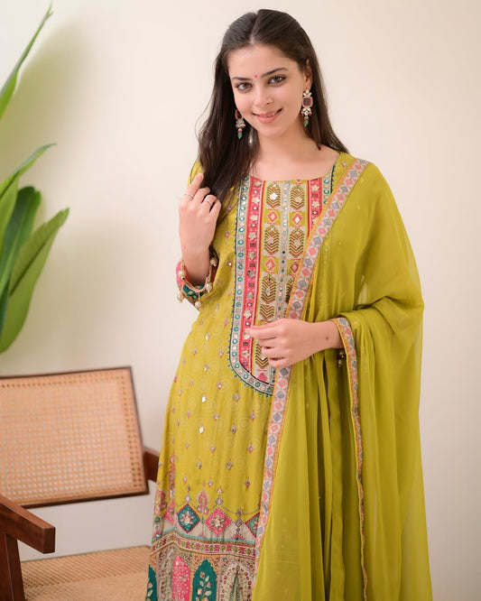 Premium Chinon Silk Embroidered Suit – New Launch
