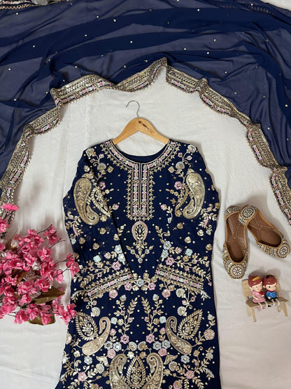 GEORGETTE HEAVY EMBROIDERED KURTI–PLAZZO SET