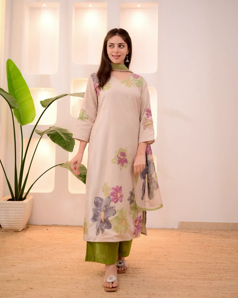 Elira Bloom – Premium Cotton Floral Kurti Set