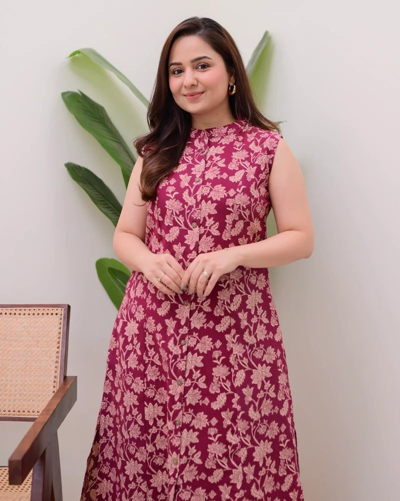 Elora Luxe – Sleeveless Printed Cotton Kurti Set
