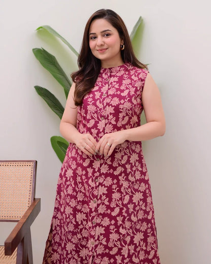Elora Luxe – Sleeveless Printed Cotton Kurti Set