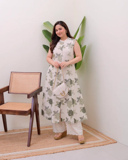 Elora Luxe – Sleeveless Printed Cotton Kurti Set