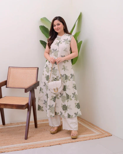 Elora Luxe – Sleeveless Printed Cotton Kurti Set