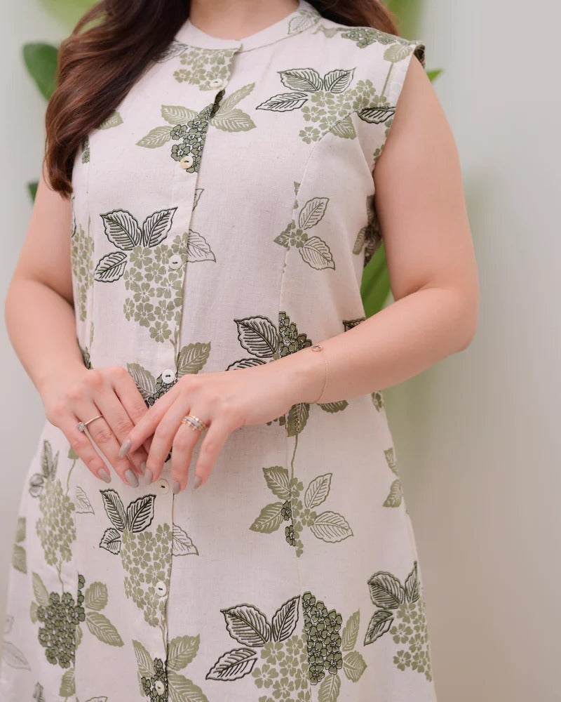Elora Luxe – Sleeveless Printed Cotton Kurti Set