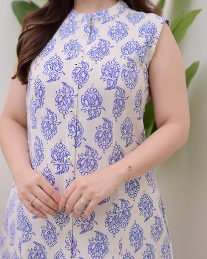 Elora Luxe – Sleeveless Printed Cotton Kurti Set