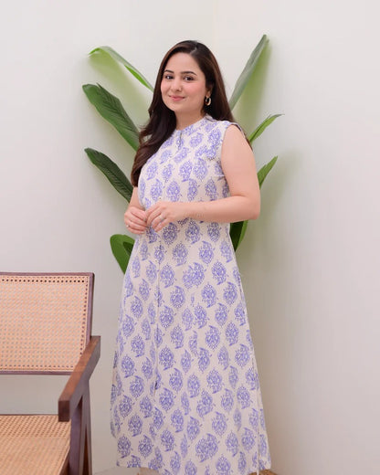 Elora Luxe – Sleeveless Printed Cotton Kurti Set