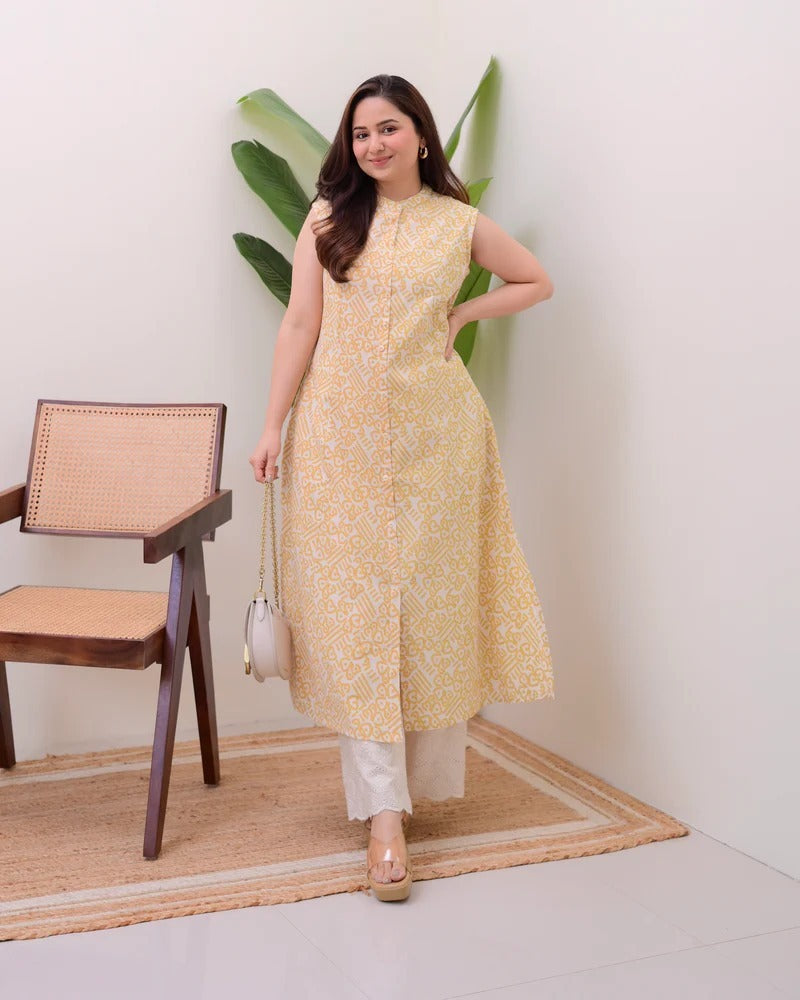 Elora Luxe – Sleeveless Printed Cotton Kurti Set