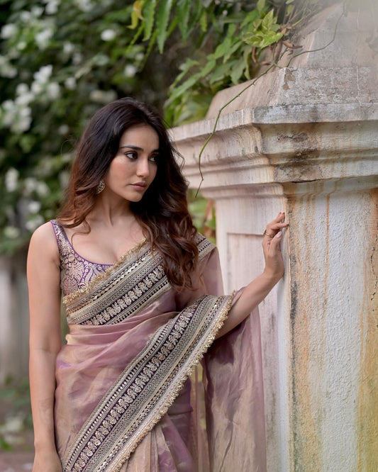 Soft Twill Net Designer Saree | Jacquard Silk Blouse