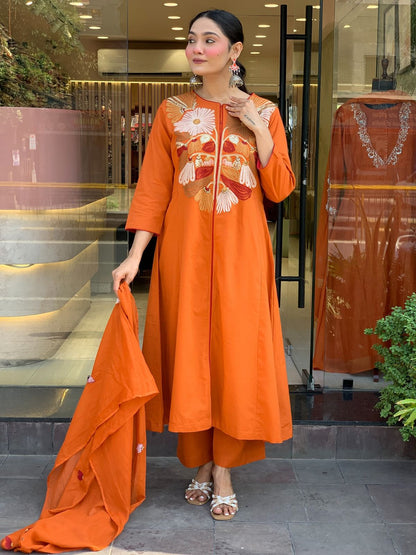 Amber Bloom – Luxury Chanderi Silk 3-Piece Set