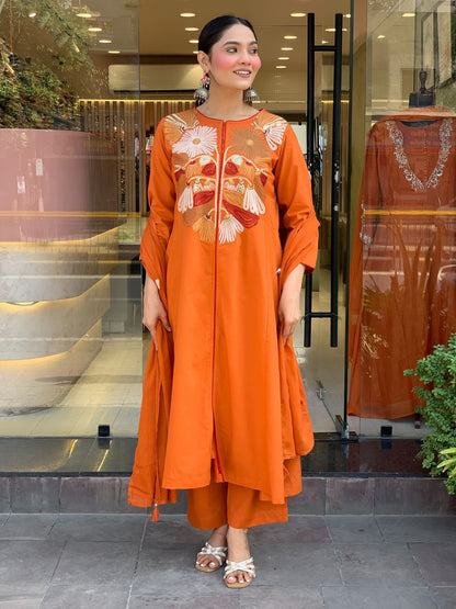 Amber Bloom – Luxury Chanderi Silk 3-Piece Set
