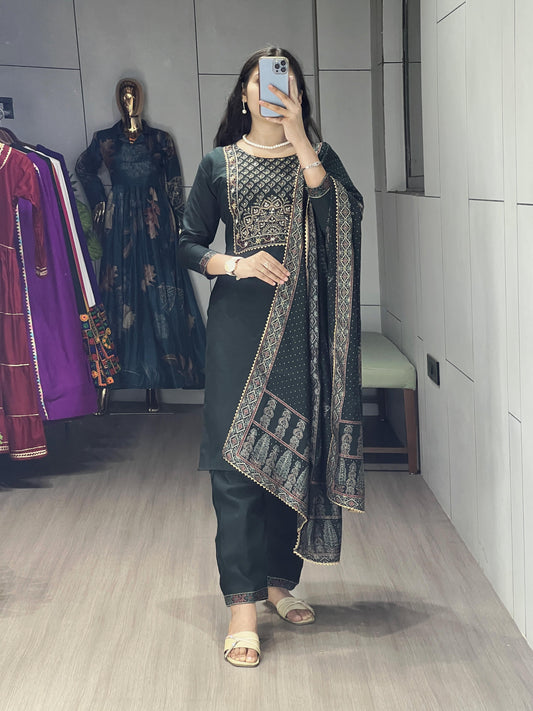 Pure Modal Chanderi Kurti Set with Foil Print & Handwork