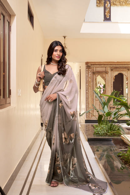Designer Digital Floral Printed Marble Saree Collection