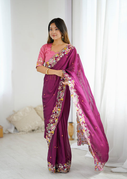 Premium Noha Crush Embroidered Saree