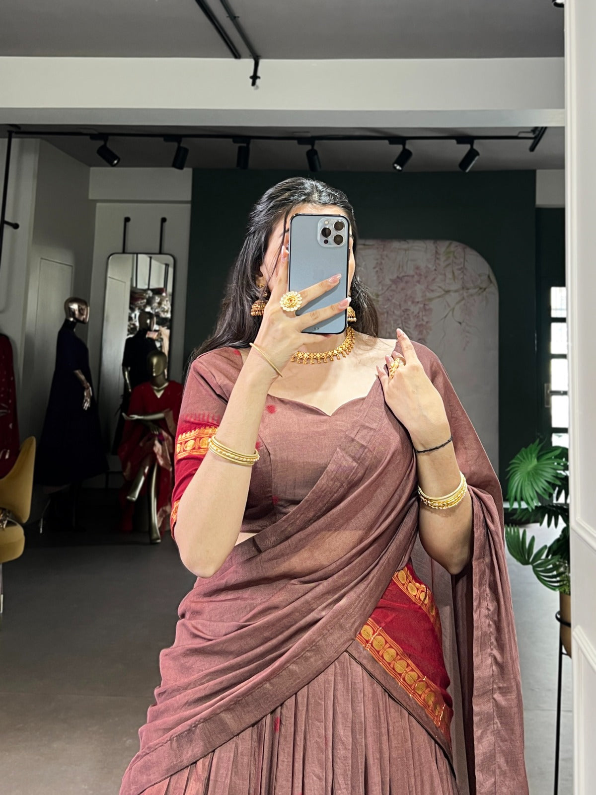 Elegant Chanderi Cotton Half Saree Lehenga Choli