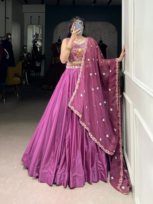 Royal Magenta Silk Crepe Lehenga Choli