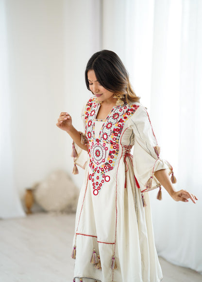 AARANYA MIRRORWORK KHADI PREMIUM CO-ORD SET