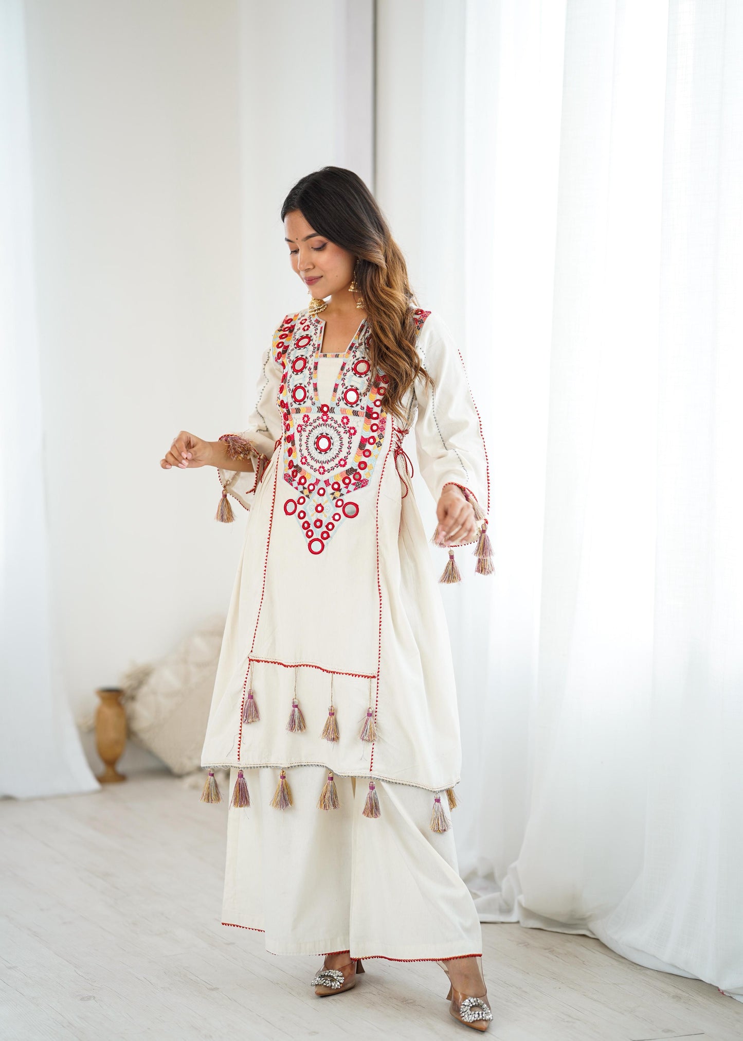 AARANYA MIRRORWORK KHADI PREMIUM CO-ORD SET