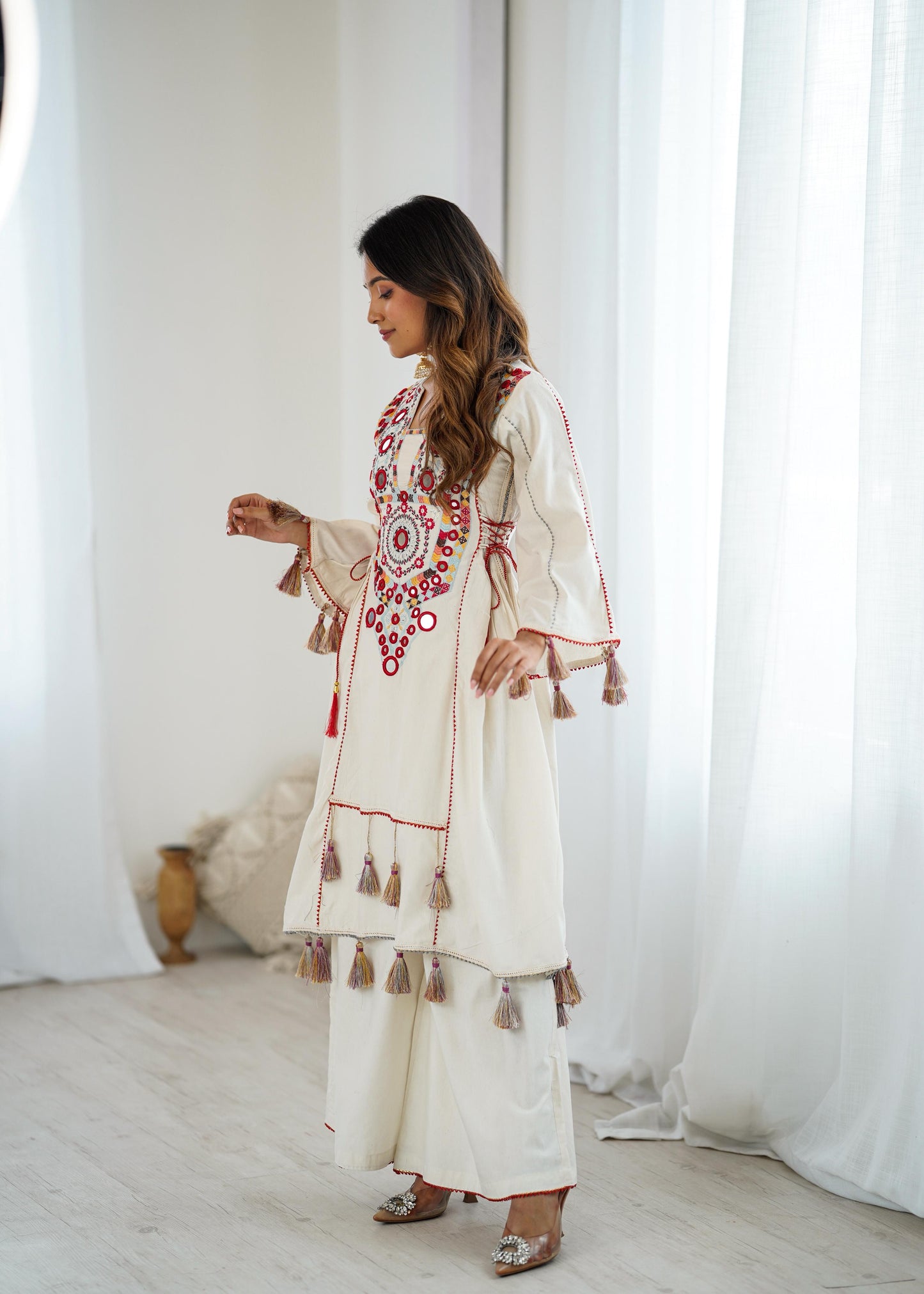 AARANYA MIRRORWORK KHADI PREMIUM CO-ORD SET