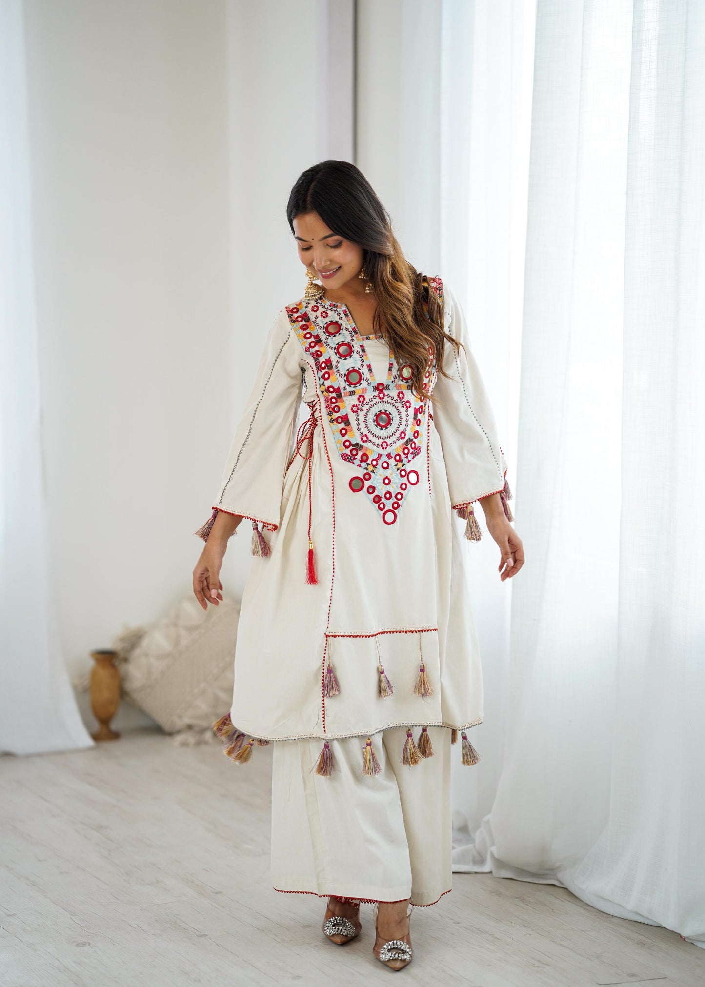 AARANYA MIRRORWORK KHADI PREMIUM CO-ORD SET