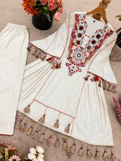 AARANYA MIRRORWORK KHADI PREMIUM CO-ORD SET