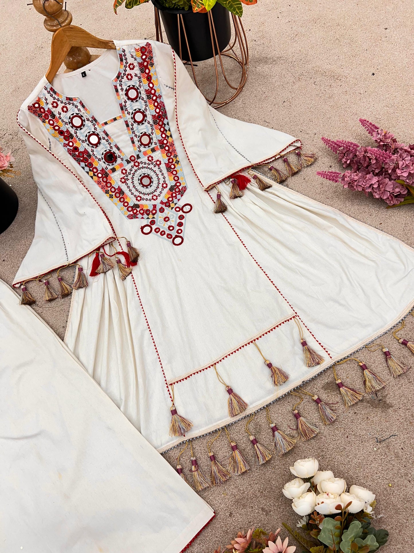 AARANYA MIRRORWORK KHADI PREMIUM CO-ORD SET