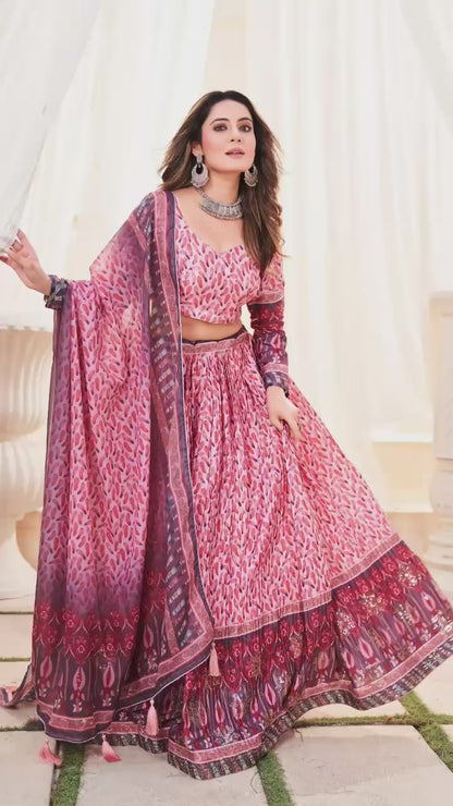 Ziyana – Crush Chinon Printed Lehenga with Mukesh Work