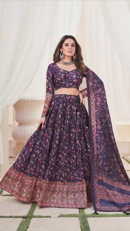 Ziyana – Crush Chinon Printed Lehenga with Mukesh Work