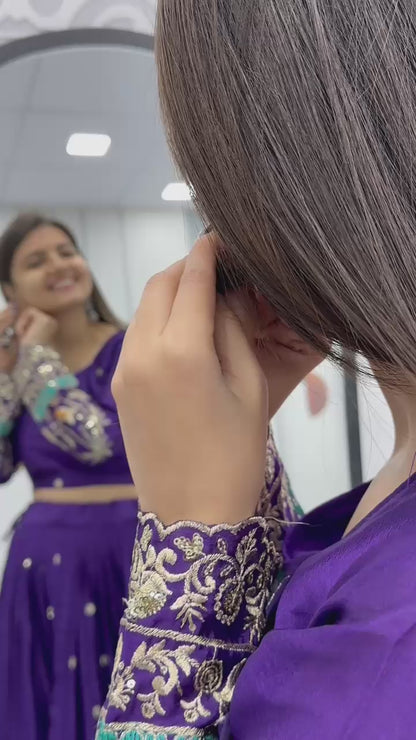 RAJRANI” – Royal Violet Chinon Embroidered Lehenga Choli