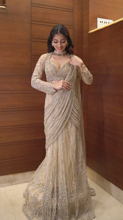 Ivory Radiance Designer Ready-to-Wear Saree Set”